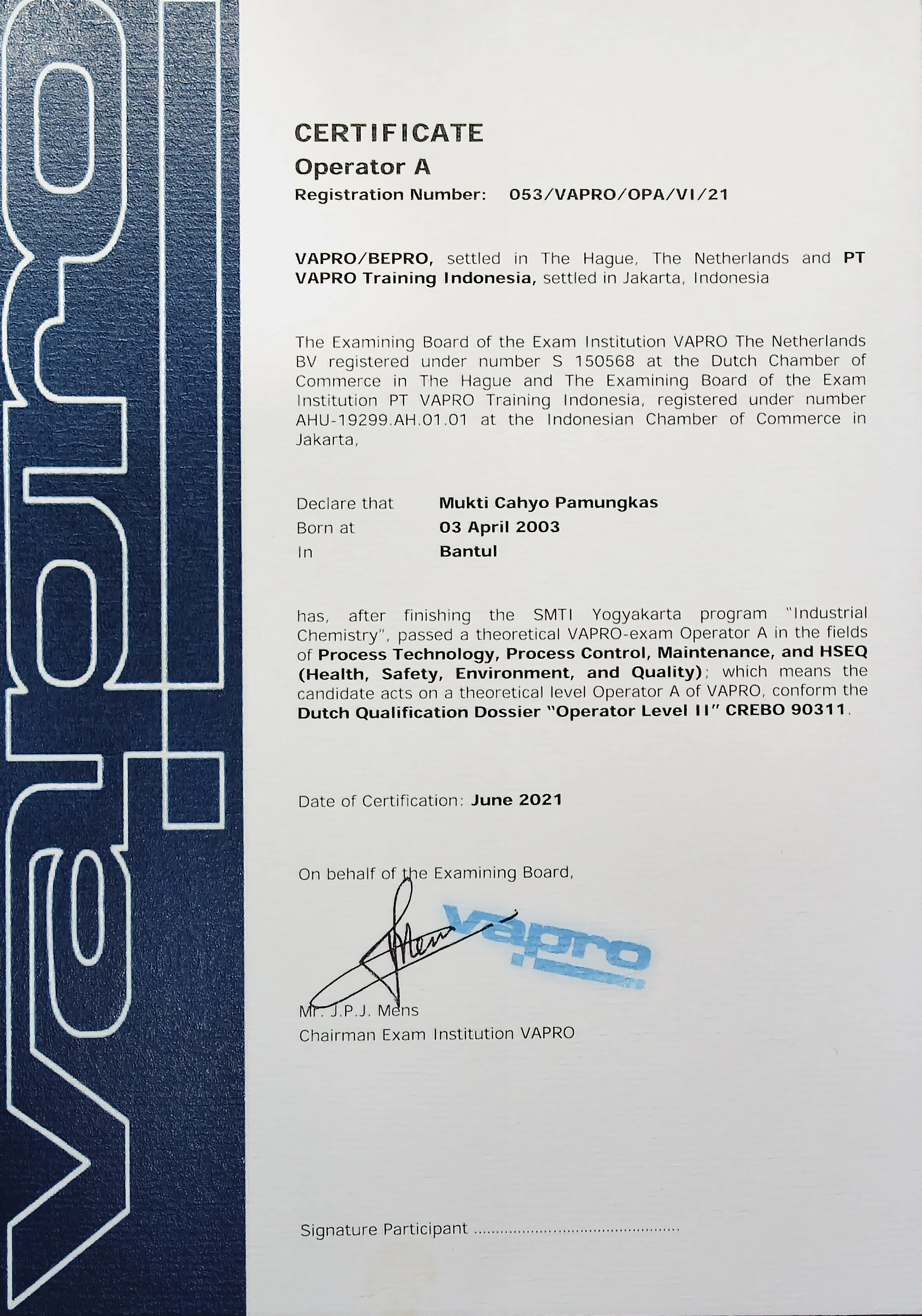 VAPRO Operator A (Level II)